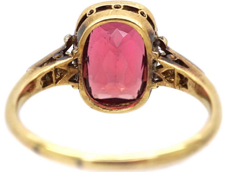 Edwardian 18ct Gold & Platinum Pink Tourmaline Ring with Diamond Detail on the Shoulders