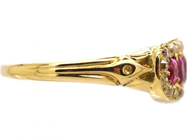 Edwardian 18ct Gold Five Stone Ruby & Diamond Boat Shaped Ring