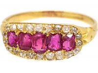 Edwardian 18ct Gold Five Stone Ruby & Diamond Boat Shaped Ring