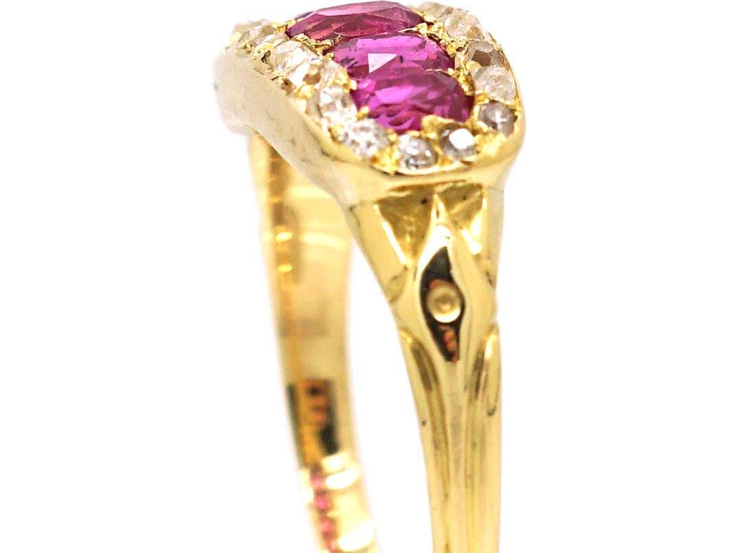 Edwardian 18ct Gold Five Stone Ruby & Diamond Boat Shaped Ring (113Z ...