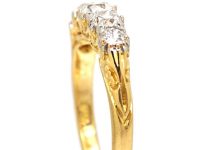 Edwardian 18ct Gold, Five Stone Diamond Carved Half Hoop Ring