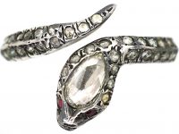 Victorian Silver & Gold Snake Ring set with Rose Diamonds