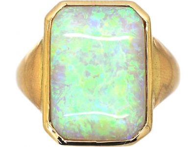 Edwardian 18ct Gold Ring set with a Large Rectangular Cabochon Opal