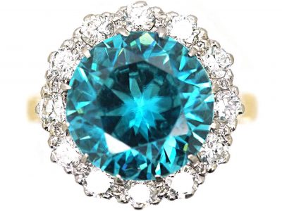 Mid 20th Century 18ct Gold, Zircon & Diamond Cluster Ring