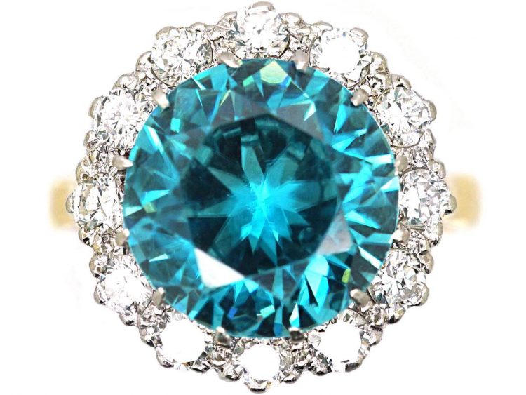 Mid 20th Century 18ct Gold, Zircon & Diamond Cluster Ring
