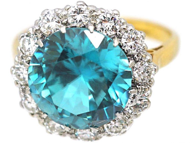 Mid 20th Century 18ct Gold, Zircon & Diamond Cluster Ring
