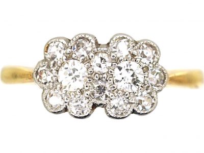 Edwardian 18ct Gold & Platinum Double Daisy Cluster Diamond Ring