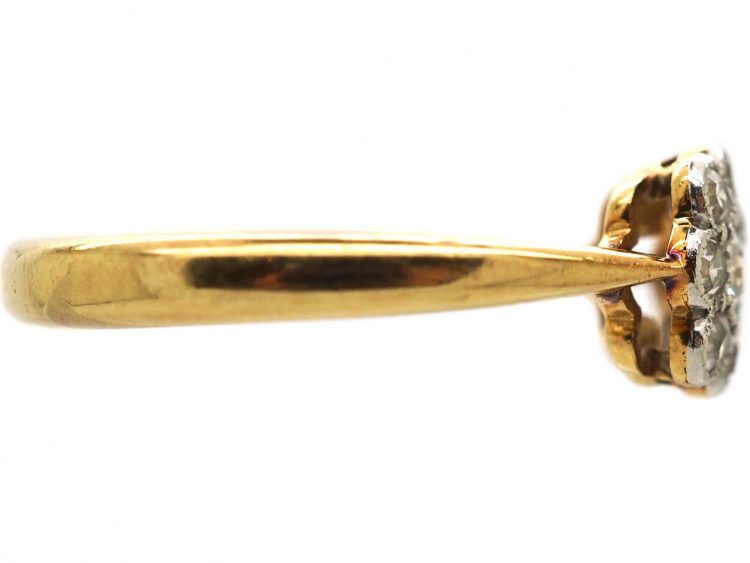 Edwardian 18ct Gold & Platinum Double Daisy Cluster Diamond Ring