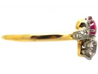 Edwardian 18ct Gold & Platinum, Pink Sapphire & Diamond Crossover Ring