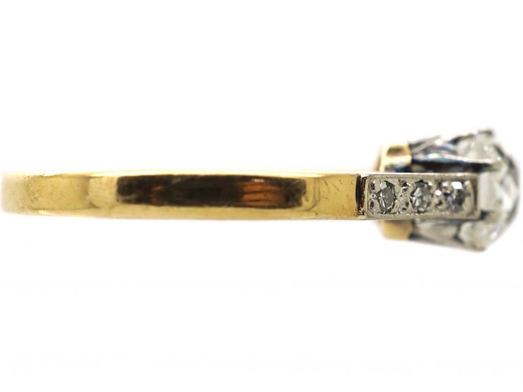 Edwardian 18ct Gold & Platinum Cushion Cut Diamond Solitaire Ring with Diamond set Shoulders