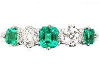 Early 20th Century Platinum, Emerald & Diamond Five Stone Ring