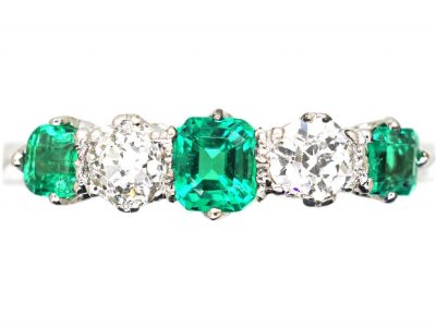 Early 20th Century Platinum, Emerald & Diamond Five Stone Ring