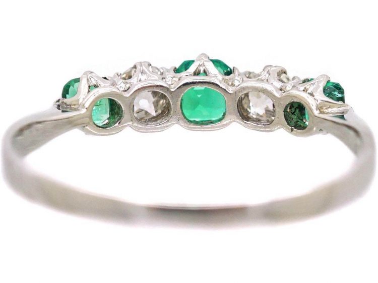 Early 20th Century Platinum, Emerald & Diamond Five Stone Ring