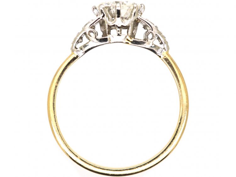Art Deco 18ct Gold & Platinum Solitaire Diamond Ring with Diamond set Shoulders