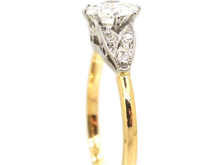 Art Deco 18ct Gold & Platinum Solitaire Diamond Ring with Diamond set Shoulders
