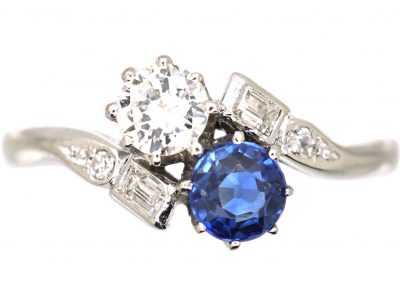 Edwardian Platinum, Sapphire & Diamond Crossover Ring