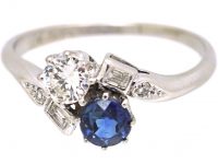 Edwardian Platinum, Sapphire & Diamond Crossover Ring