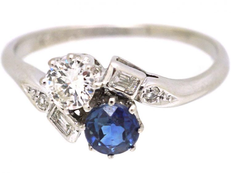 Edwardian Platinum, Sapphire & Diamond Crossover Ring