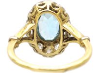 Edwardian 18ct Gold, Aquamarine & Diamond Oval Cluster Ring