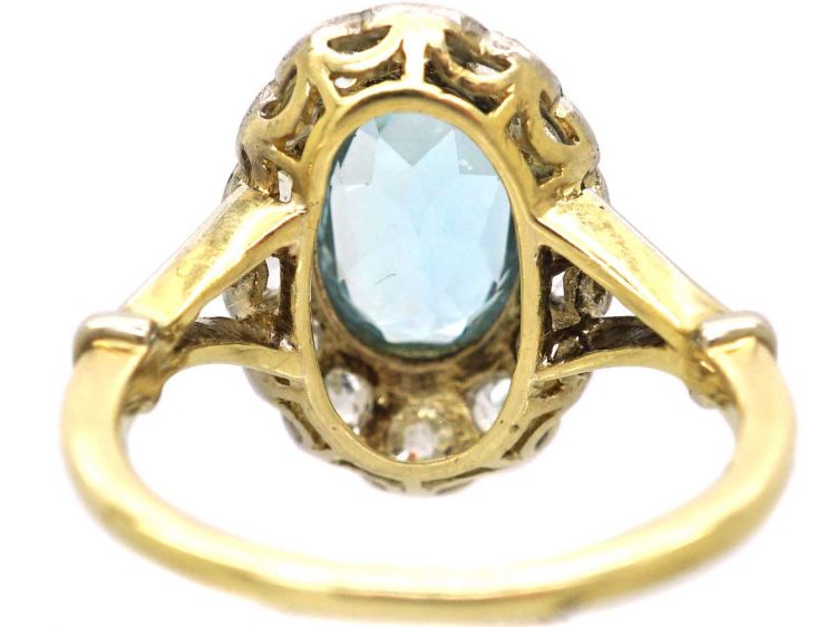 Edwardian 18ct Gold, Aquamarine & Diamond Oval Cluster Ring