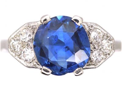 French Early 20th Century Platinum Sapphire & Diamond Ring