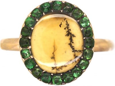 Georgian 9ct Gold Dendritic Agate & Green Paste Ring