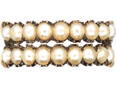 Georgian 9ct Gold Two Row Ring set with Natural Split Pearls
