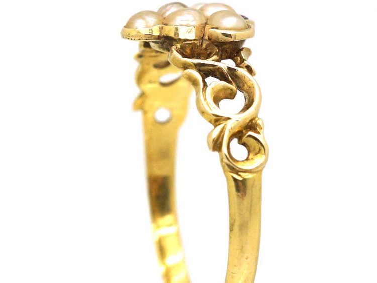 Georgian 9ct Gold Bunch of Grapes Ring set with Natural Split Pearls