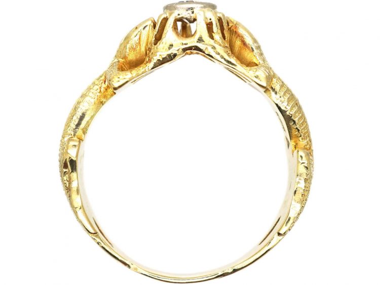 Art Nouveau 14ct Gold Lizard Ring set with a Diamond