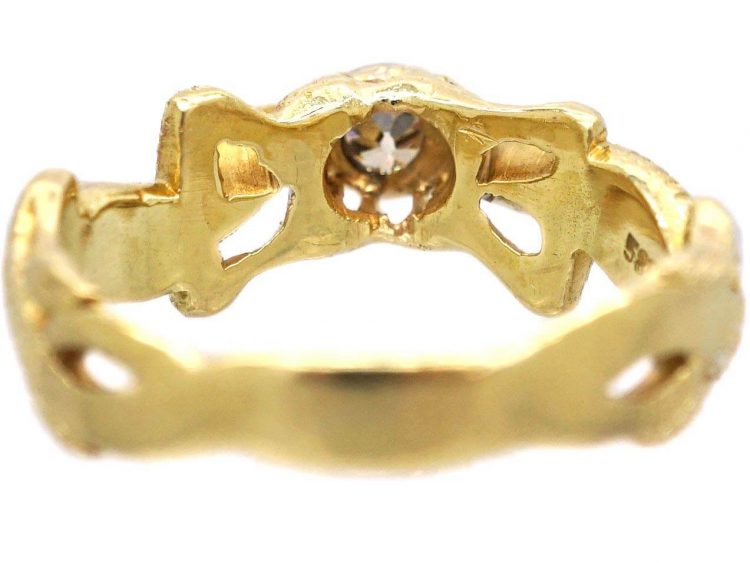 Art Nouveau 14ct Gold Lizard Ring set with a Diamond