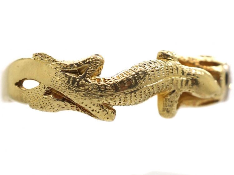 Art Nouveau 14ct Gold Lizard Ring set with a Diamond