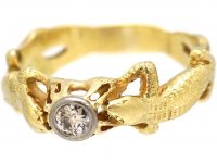 Art Nouveau 14ct Gold Lizard Ring set with a Diamond