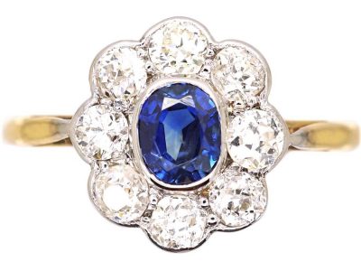 Edwardian 18ct Gold & Platinum, Sapphire & Diamond Oval Cluster Ring