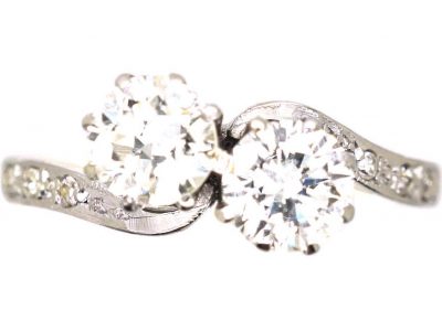Early 20th Century 18ct Gold & Platinum Two Stone Diamond Crossover Ring