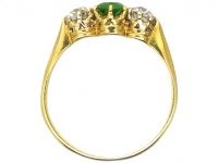 Edwardian 18ct Gold Three Stone Green Garnet & Diamond Ring
