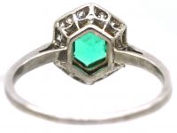 Art Deco Platinum, Hexagonal Emerald & Diamond Ring