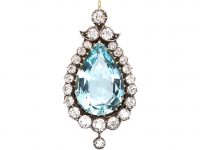Edwardian Pear Shaped Aquamarine & Diamond Pendant
