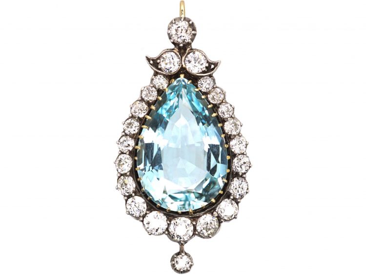 Edwardian Pear Shaped Aquamarine & Diamond Pendant
