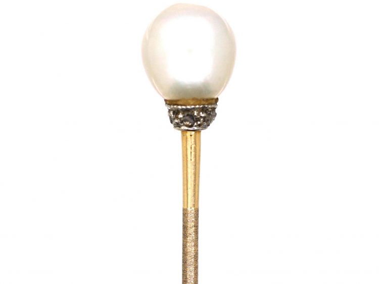 Edwardian Tie Pin set with a Natural Pearl & Rose Diamonds in Original Case