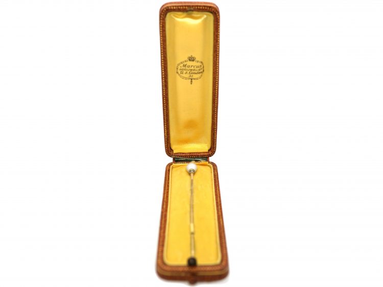 Edwardian Tie Pin set with a Natural Pearl & Rose Diamonds in Original Case