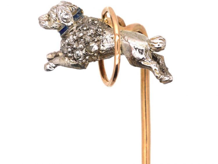 Edwardian Novelty Tie Pin of a Poodle Jumping Through a Hoop