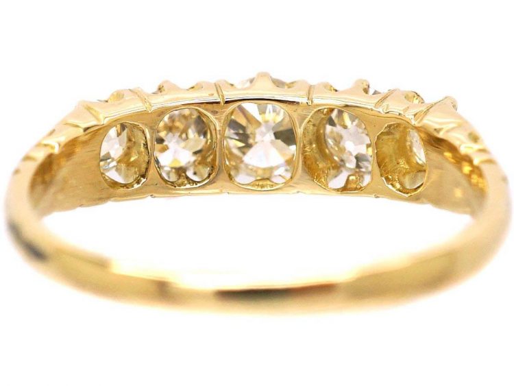 Victorian 18ct Gold Five Stone Diamond Ring with Ornate Shoulders