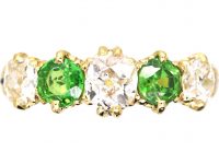 Edwardian 18ct Gold Five Stone Green Garnet & Diamond Ring