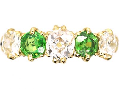 Edwardian 18ct Gold Five Stone Green Garnet & Diamond Ring