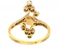 French Art Nouveau 18ct Gold & Platinum Diamond & Natural Pearl Ring
