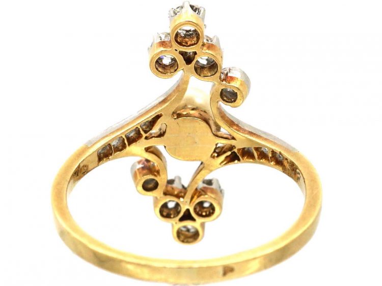 French Art Nouveau 18ct Gold & Platinum Diamond & Natural Pearl Ring