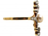 French Art Nouveau 18ct Gold & Platinum Diamond & Natural Pearl Ring