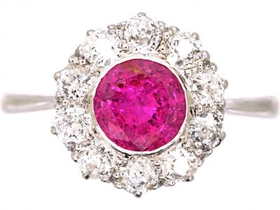 Edwardian Platinum, Pink Sapphire & Diamond Cluster Ring
