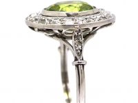 Early 20th Century French Platinum, Peridot & Diamond Oval Cluster Ring