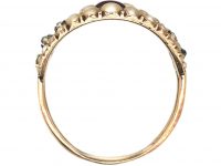 Georgian 9ct Gold, Blue Enamel, Diamond, Cabochon Garnet & Natural Split Pearl Ring